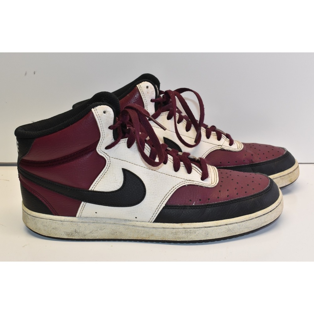 Men's High-Top Basketball Sneakers in Burgundy, White & Black